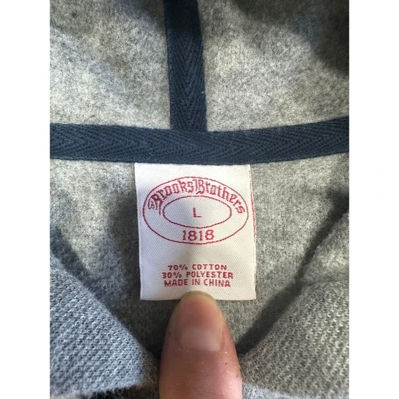 Brooks Brothers 1818 Mens Large Grey Red Striped Full Zip Hoodie Sweatshirt - Picture 2 of 8